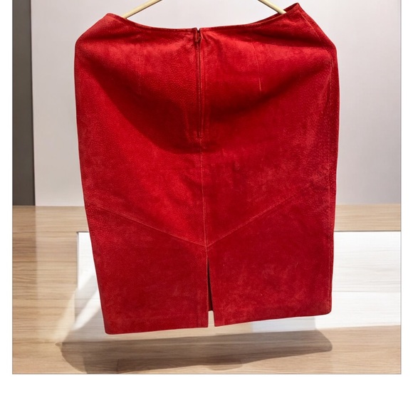Leather Suede Red Mini Skirt SZ 4 International Rinzi Collection Vintage 1980's - Picture 2 of 7